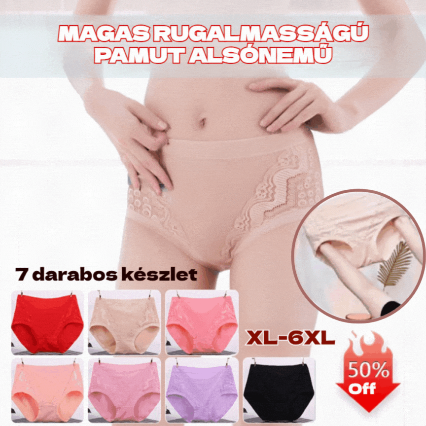 【5-es kiszerelés】Magas derekú, szivárgásmentes pamut alsónemű