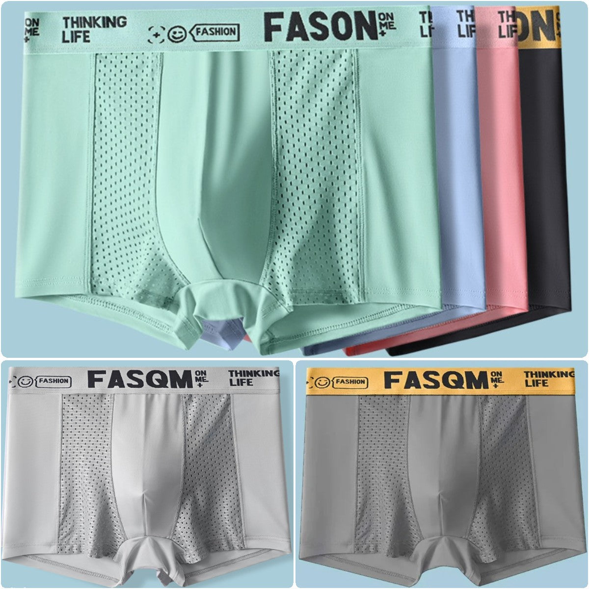 🔥【Vásárolj 3-at, és 3-at kapsz ajándékba】Légáteresztő, hálós Ice Silk férfi boxeralsó. Rugalmas, kényelmes és lélegző.