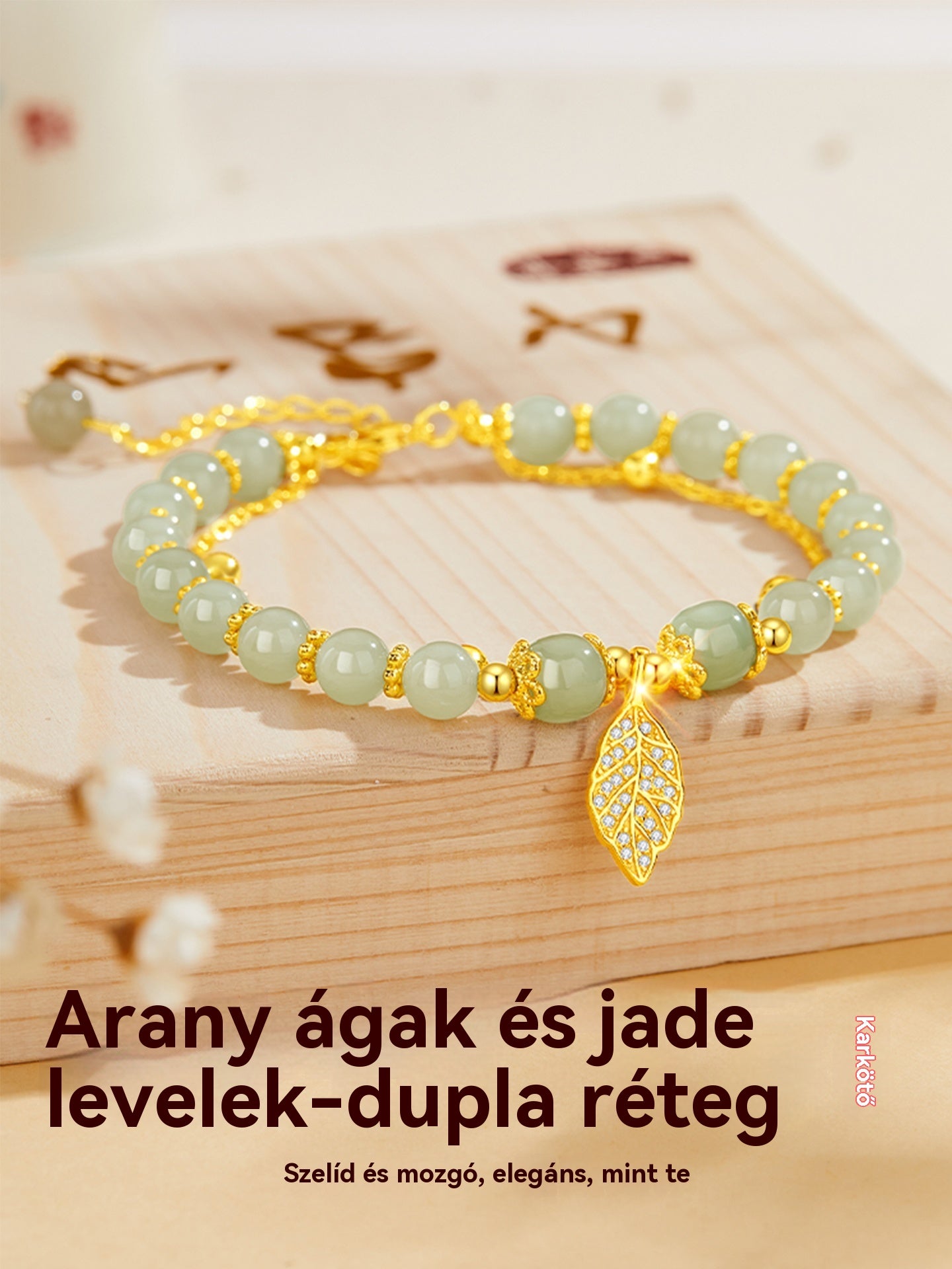 ✨ Vadonatúj 14K arany Hetian jade karkötő