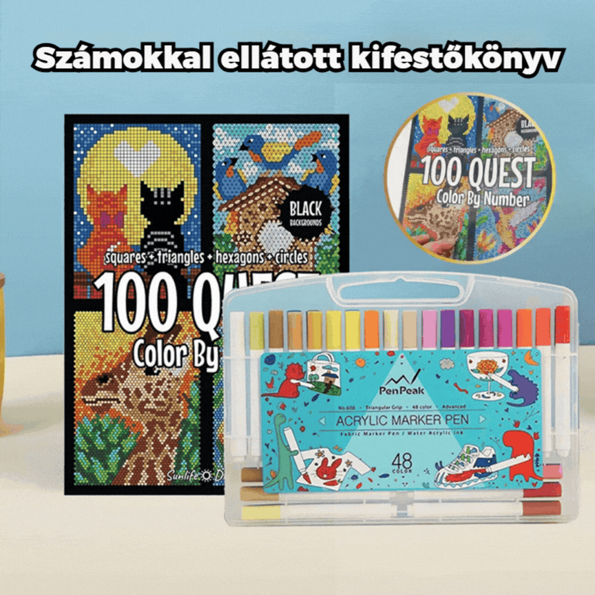 50% KEDVEZMÉNY🎄🎨 100 QUEST kifestőkönyv a Numbers szerint