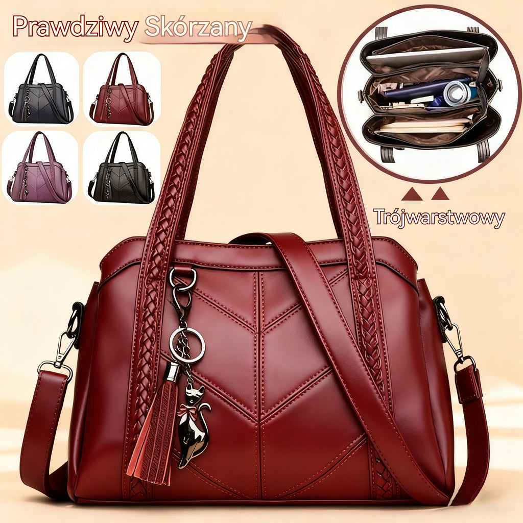 👜Měkká kožená taška, kabelka, velká kapacita, tři přihrádky, voděodolná a odolná proti poškrábání
