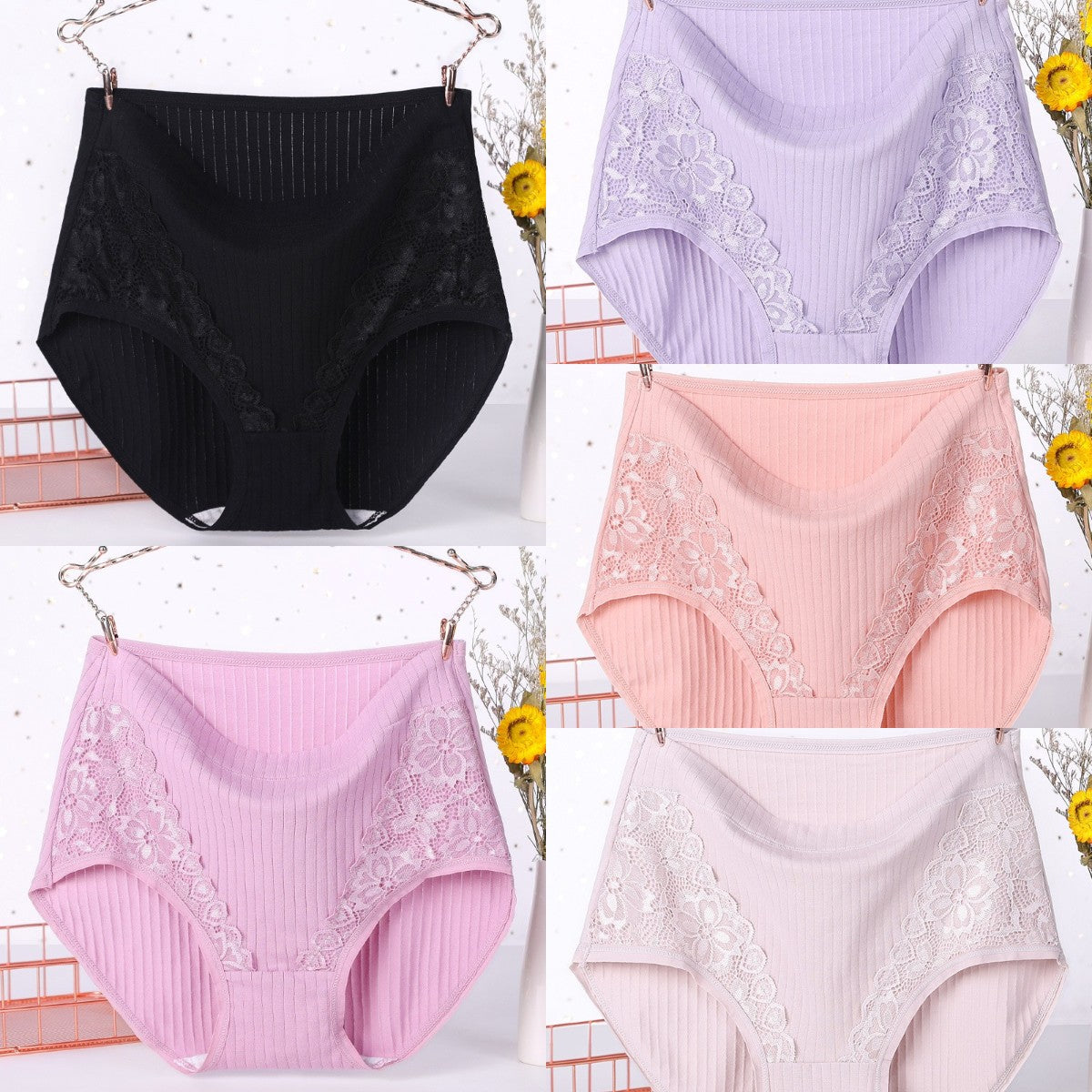 【5-es kiszerelés】Magas derekú, szivárgásmentes pamut alsónemű